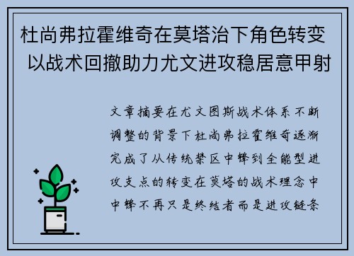 杜尚弗拉霍维奇在莫塔治下角色转变 以战术回撤助力尤文进攻稳居意甲射手榜前列