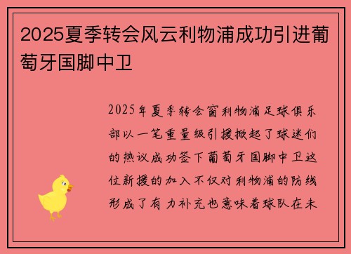 2025夏季转会风云利物浦成功引进葡萄牙国脚中卫