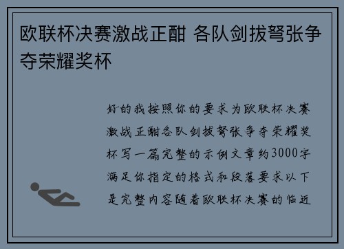 欧联杯决赛激战正酣 各队剑拔弩张争夺荣耀奖杯